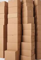 Stack of brown cardboard boxes isolated on white background ,  brown,  texture