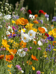 Colorful wildflowers blooming in a meadow during summer day © Atlantis