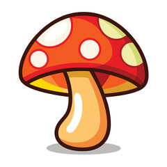 Cartoon Red Mushroom with White Spots Isolated on White BG