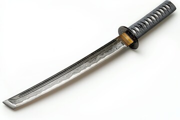 Exquisite japanese katana sword with patterned steel blade and intricate handle design