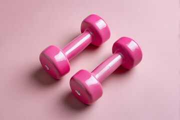 Bright Pink Dumbbells on Soft Pink Background for Home Fitness and Workout Routines