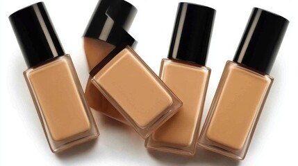 Obraz premium Makeup foundation bottles on white. Beauty product photography for online store