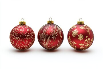 Elegant red Christmas ornaments gold detailing festive holiday decor perfect for tree winter season