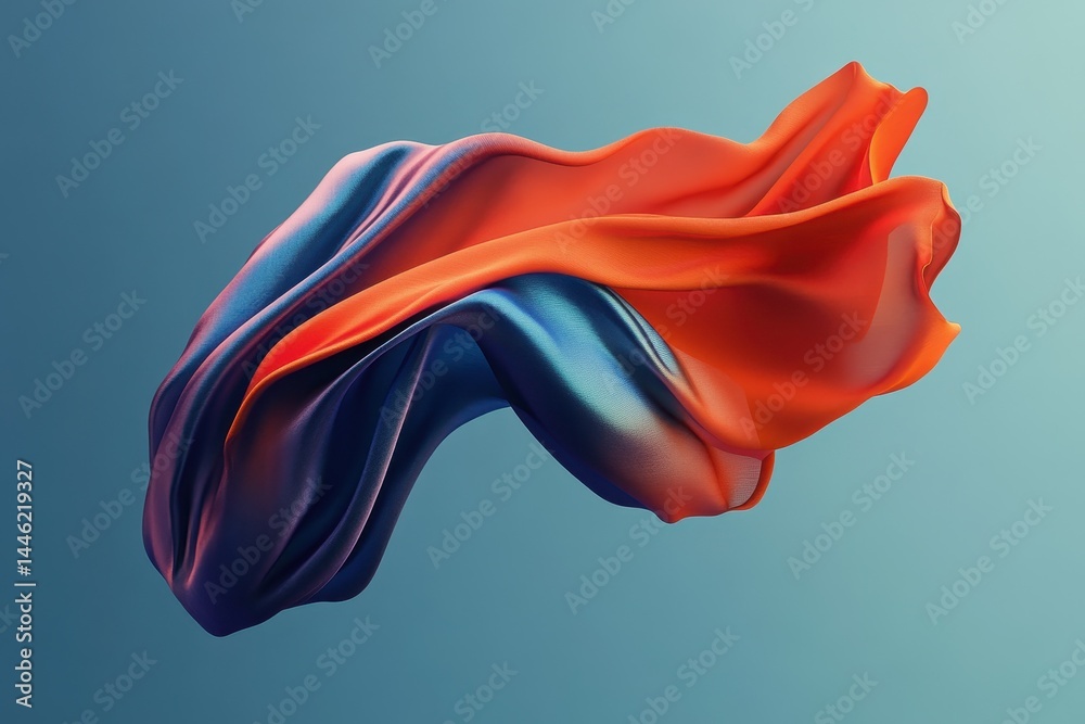 Poster High end cloth simulation showcasing flowing fabric with vibrant colors in dynamic motion, High end cloth simulation Flowing fabric Logo or text background CGI