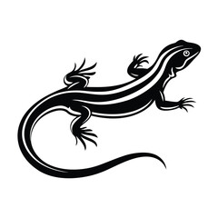 Elegant Black Silhouette of Lizard with Detailed Body and Curled Tail on White Background