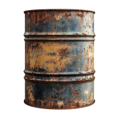 Fototapeta premium Old rusty oil barrel isolated in a minimalist setting showcasing weathered textures and colors, old rusty oil barrel isolated