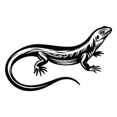 Striking Black Isolated Lizard Silhouette Reptile on White Background