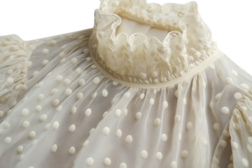 Elegant cream lace blouse Swiss dot high neck puff sleeves Delicate textured fabric romantic style