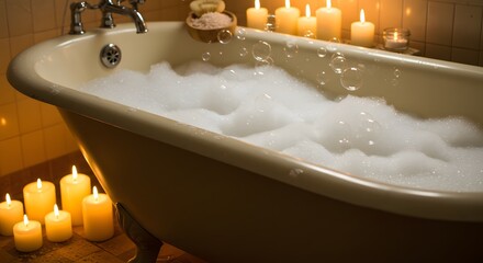 Relaxing bubble bath with candles at home