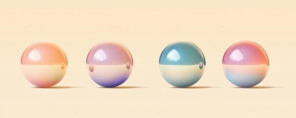 Four colorful spheres are arranged in a horizontal line pattern