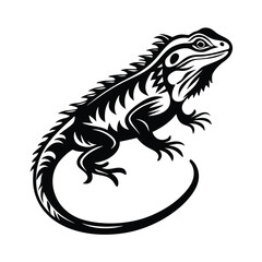 Isolated Black Lizard Silhouette on White Background, Reptile Icon, Reptilian Clipart