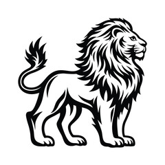 Standing Lion Bold Black and White Silhouette with Detailed Mane & Tail