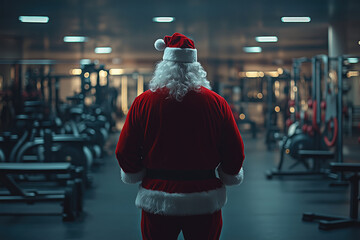 Santa claus in gym holiday cheerful image