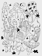 Mystical Mushroom Line Art Collection