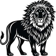 Obraz premium Stylized Lion Black Silhouette, Facing Forward, Detailed Mane, Majestic Look