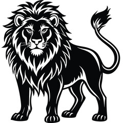 Lion Silhouette, Standing Wildcat, Monochrome Feline, Black and White King Animal