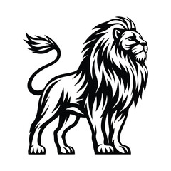 Majestic Lion Silhouette, Powerful Feline with Detailed Mane, Black and White