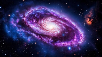 Fototapeta premium Majestic Spiral Galaxy in Deep Space - Stunning of a vibrant spiral galaxy swirling in the cosmos, filled with bright stars and cosmic dust