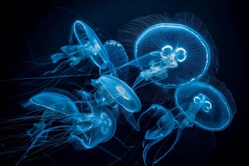 The Black Sea, Crimea, is home to many small jellyfish Aurelia aurita