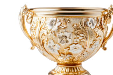 Ornate gold bowl detailed floral design elegant vintage antique craftsmanship soft lighting