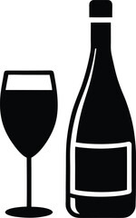vector wine bottle and glass on white background   