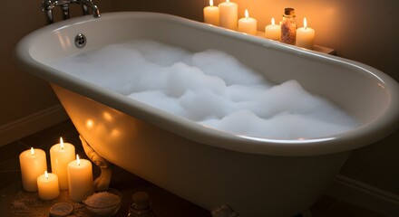 Relaxing bubble bath with candles  at home