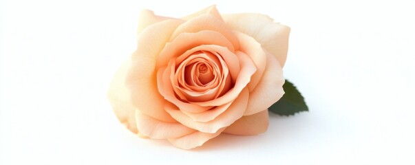Obraz premium A beautiful open peach colored rose laying on a white surface