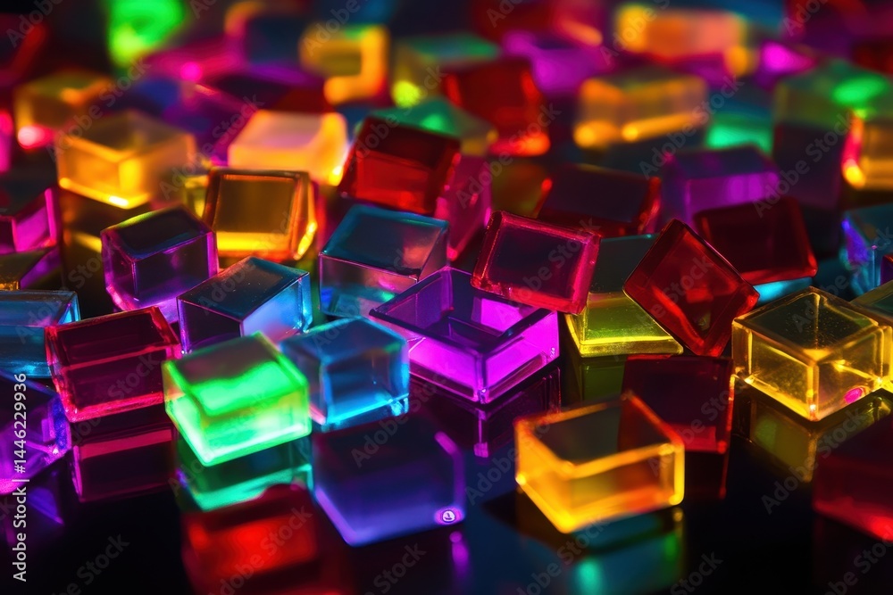 Poster Colorful neon squares create an engaging visual display moving towards the viewer, Neon squares moving to the camera, vj video