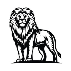 Lion Silhouette Isolated, Majestic Feline, Black and White Illustration, Wild Animal