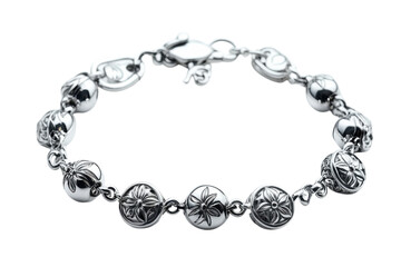 Obraz premium Elegant silver beaded bracelet with intricate floral designs a stunning accessory for any occasion