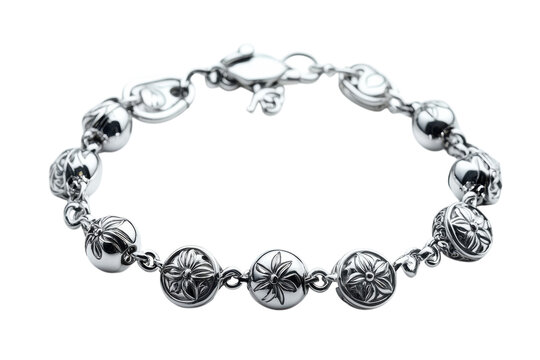 Elegant silver beaded bracelet with intricate floral designs a stunning accessory for any occasion