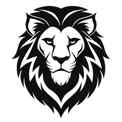 Lion Head Silhouette, Black and White, Wild Animal, Predator, Feline, Isolated Art