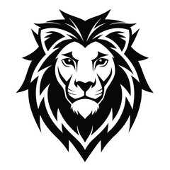 Majestic Lion Head Fierce Black and White Portrait with Detailed Mane Design