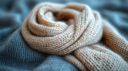 Fototapeta premium Cozy textures captured in a woolen scarf and soft knitwear fabric detail