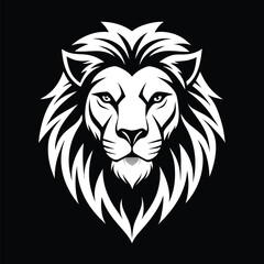 Obraz premium Lion Head Bold Silhouette, Black & White Feline, Majestic Mane, Power, Minimalist Art