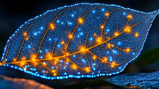 Glowing illuminated leaf intricate detail nature photography