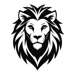 Lion Head, Black and White, Feline Animal, King of Beasts, Mane, Carnivore Portrait