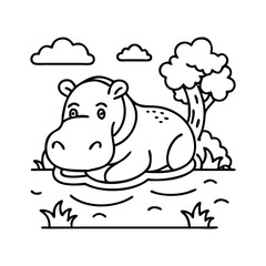 hippo in river icon, hippo in river vector illustration-simple illustration of hippo in river, perfect for hippo in river logos and icons