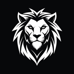 Abstract Lion Head Illustration, Bold Mane, Black and White, Striking Animal Portrait