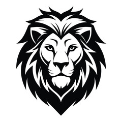 Bold Lion Head Silhouette, Detailed Mane, Strong Gaze, Feline Portrait, Wildcat Mascot
