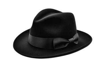 Stylish black fedora hat with a unique patterned ribbon classic design monochrome photography