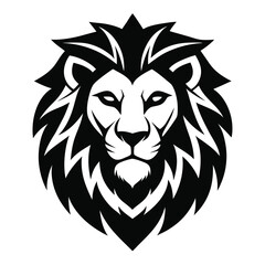 Lion Head Front Silhouette Black and White Elegant Animal Predator Symbol