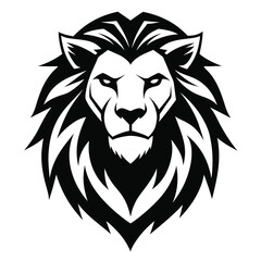 Lion Head Black and White Logo, Animal Symbol, Feline Predator, Wild, Isolated Design