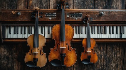 Naklejka premium Three violins and a piano