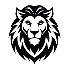 Obraz premium Lion Head Logo Isolated, Black and White, Graphic, Wild Animal, King, Mascot, Feline