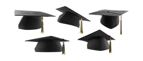 Pack of Graduation Cap Against Transparent Background for Educational Marketing, Graduation Announcements, or Ceremony Designs