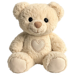 Obraz premium Cuddly Companion: The image showcases a charming, cream-colored teddy bear, its soft fur and endearing features ready to capture your heart, bringing comfort and joy.
