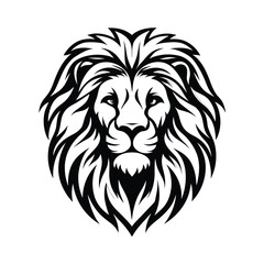 Striking Lion Head, Abstract Mane, Tribal, Elegant, Black and White, Strength Icon