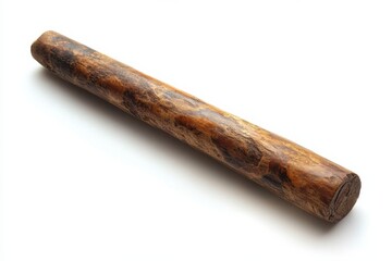 Rustic Wooden Rolling Pin Kitchen Tool Baking Accessory Natural Brown Tones Aged Texture Isolated on