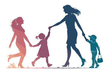 "Mother’s Day Silhouette Vector of Pregnant Woman with Baby Bump, Heart, and Family Love – Motherhood Illustration for Greeting Cards and Emotional Design"